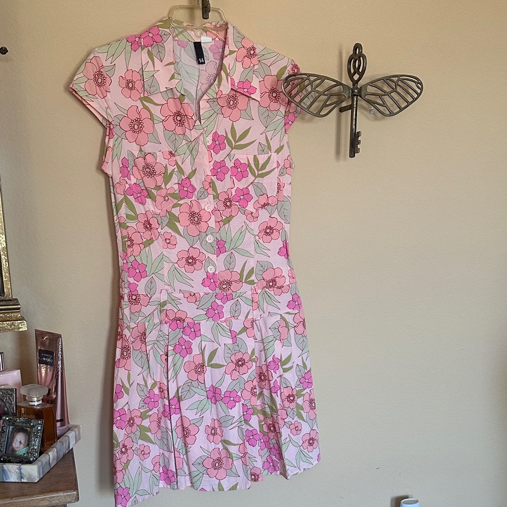 H&M Pink Floral Button-Front Mini Dress